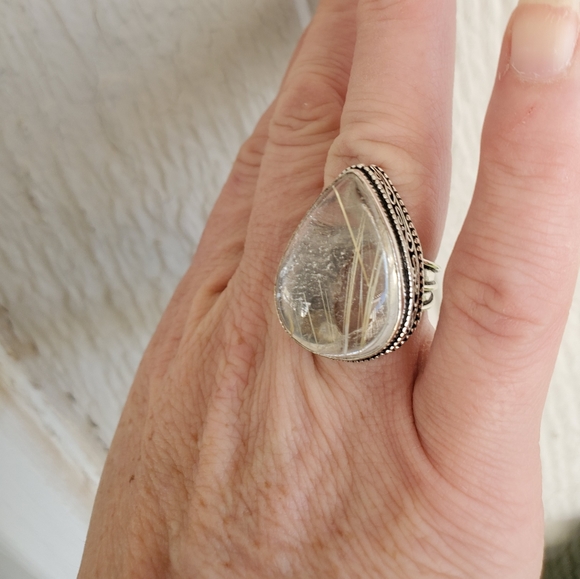 Natural Golden Rutile 925 Silver Ring. - Picture 6 of 8